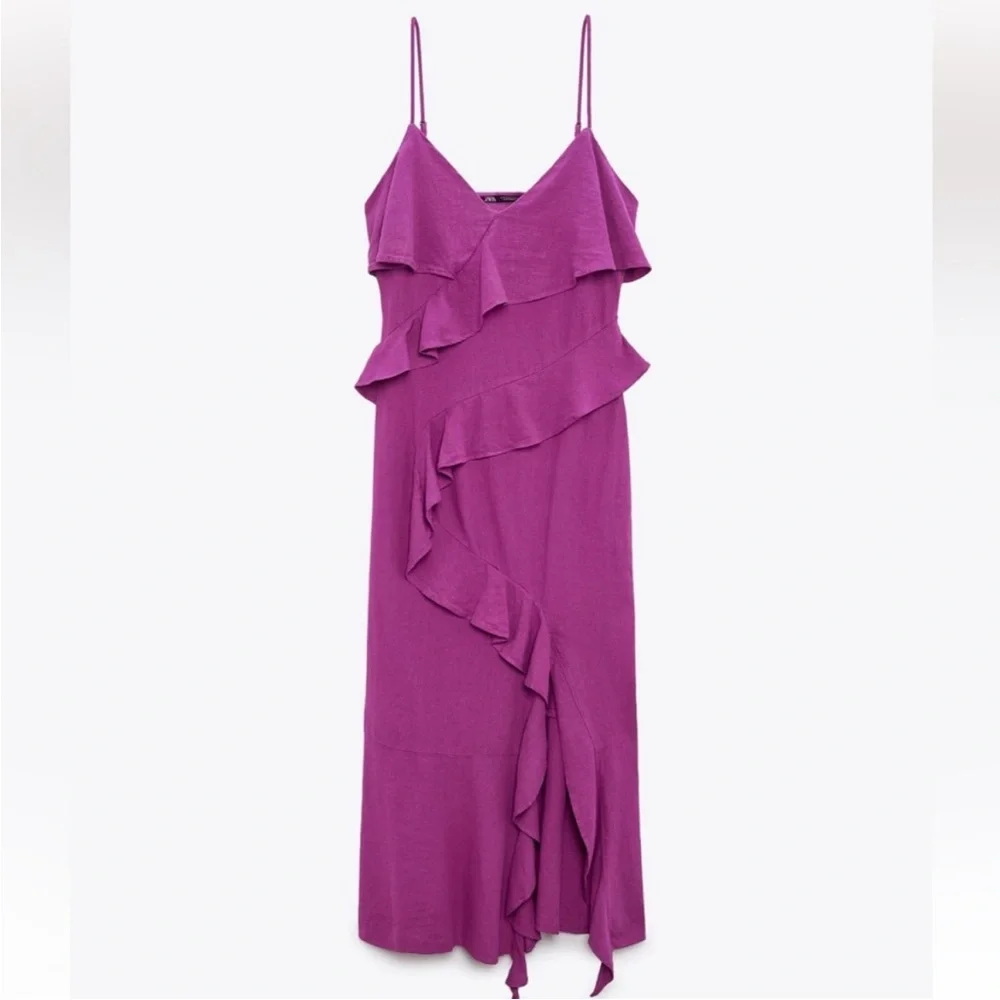 ZARA Purple Ruffled Slip Dress 7856/939 263/015 - Picture 4 of 6